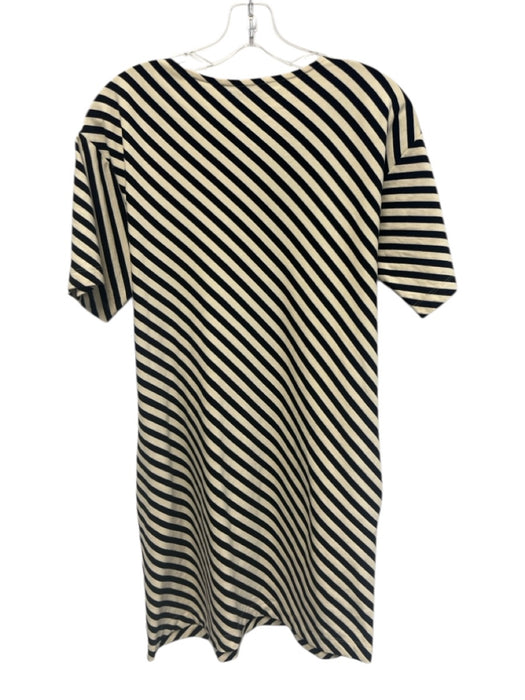Tory Burch Size Small White & Black Cotton Short Sleeve Striped Pockets Dress White & Black / Small