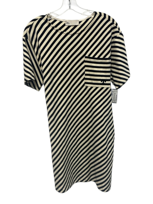 Tory Burch Size Small White & Black Cotton Short Sleeve Striped Pockets Dress White & Black / Small