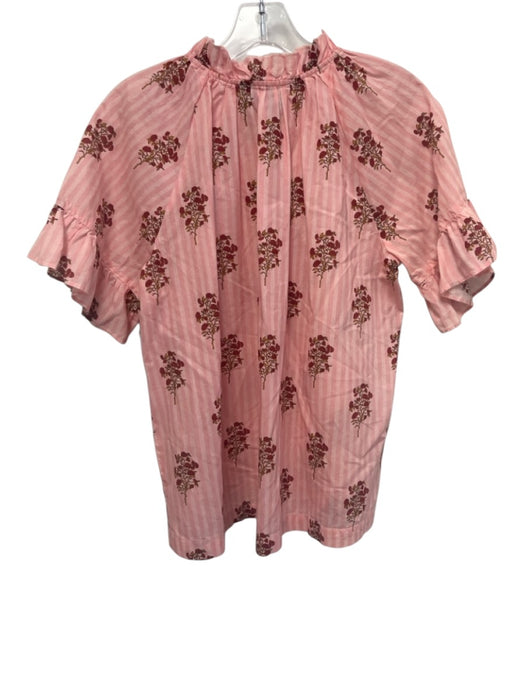 Tuckernuck Size Small Pink, Red, Yellow Cotton Short Sleeve Tie Neck Top Pink, Red, Yellow / Small