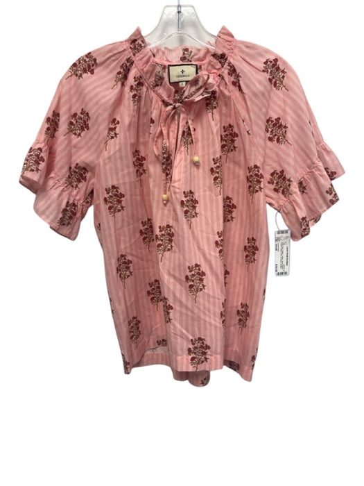 Tuckernuck Size Small Pink, Red, Yellow Cotton Short Sleeve Tie Neck Top Pink, Red, Yellow / Small