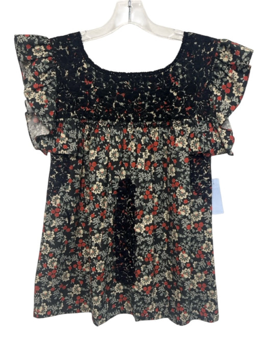 Mi Golondrina Size Small Red, Green, Blue Cotton Blend Ruffle Cap Sleeve Top Red, Green, Blue / Small