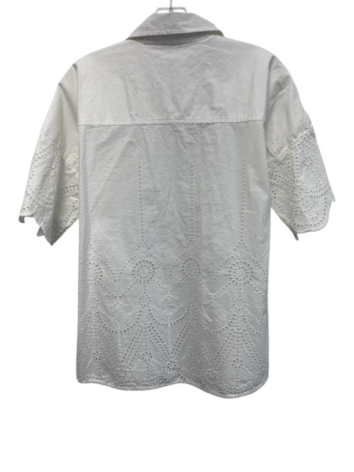 Julia Amory Size Small White Cotton Short Sleeve Floral Eyelet Button Front Top White / Small