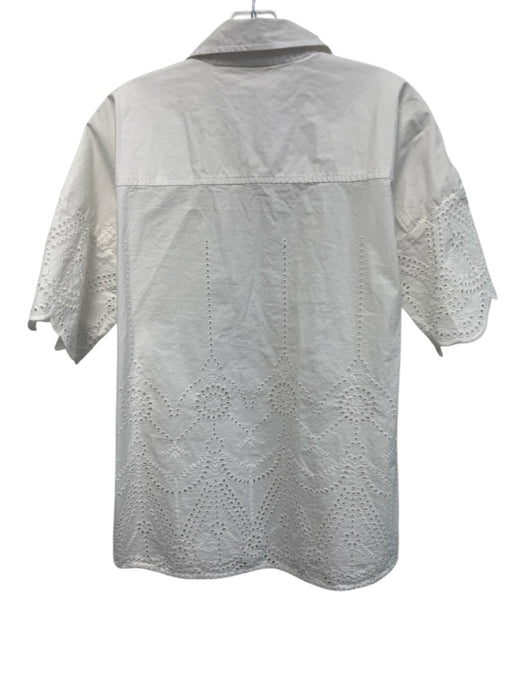 Julia Amory Size Small White Cotton Short Sleeve Floral Eyelet Button Front Top White / Small