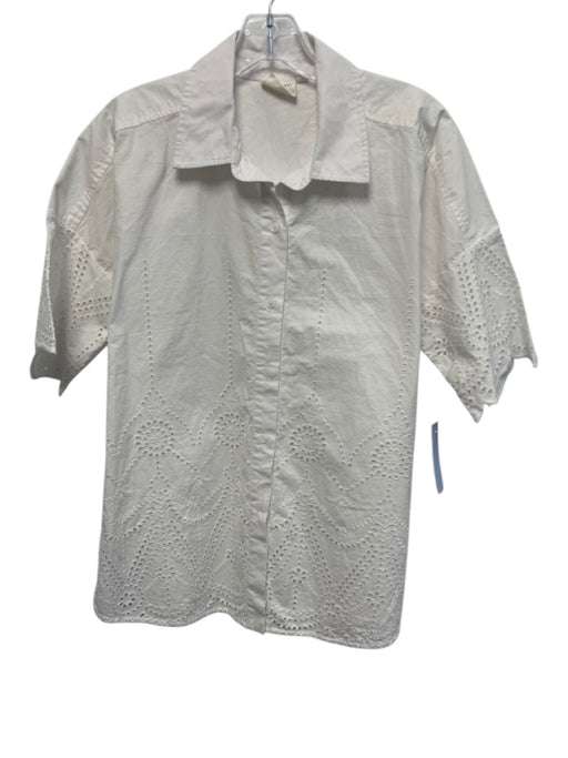 Julia Amory Size Small White Cotton Short Sleeve Floral Eyelet Button Front Top White / Small
