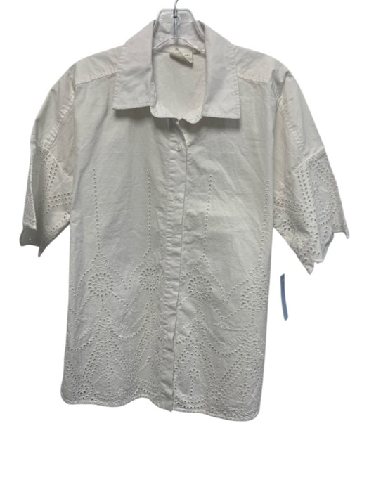 Julia Amory Size Small White Cotton Short Sleeve Floral Eyelet Button Front Top White / Small