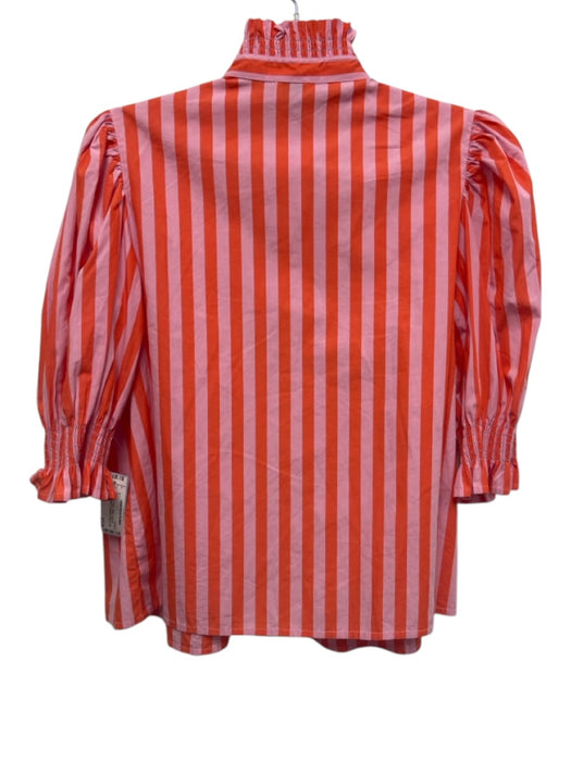 Saule Parc Size Small Orange & Purple Cotton Half Puff Sleeve Striped Top Orange & Purple / Small