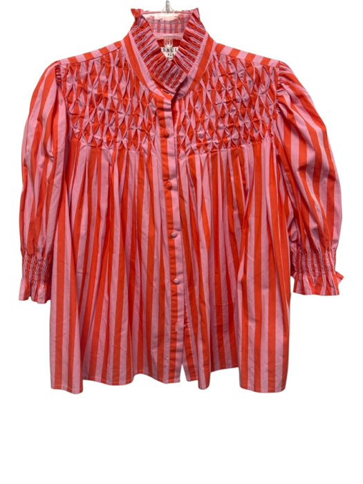 Saule Parc Size Small Orange & Purple Cotton Half Puff Sleeve Striped Top Orange & Purple / Small
