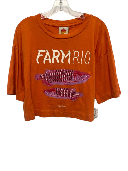 Farm Rio Size XS Orange & Pink Short Sleeve Fish Graphic Boxy Top Orange & Pink / XS