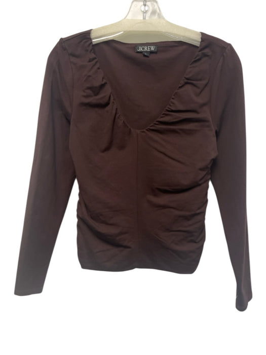 J Crew Size Small Dark Brown Long Sleeve Ruched V Neck Top Dark Brown / Small