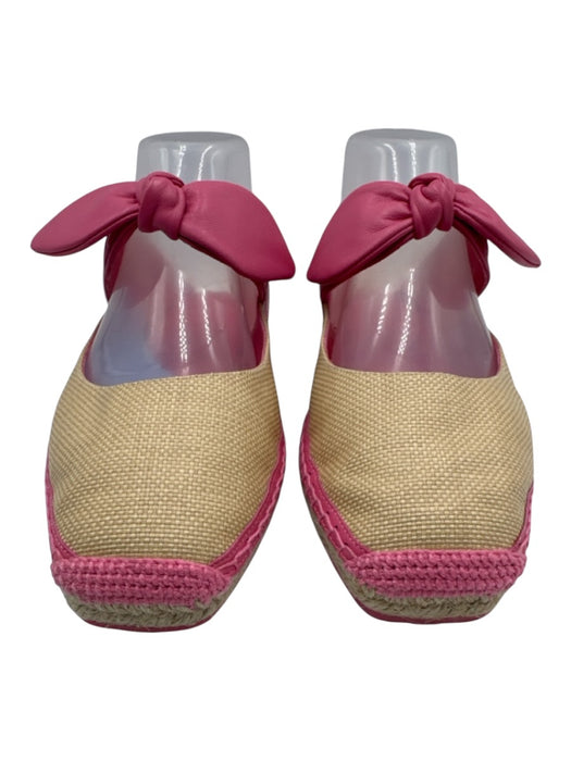 Jimmy Choo Shoe Size 38 Pink & Beige Leather & Straw Square Toe Knot Espadrille Pink & Beige / 38