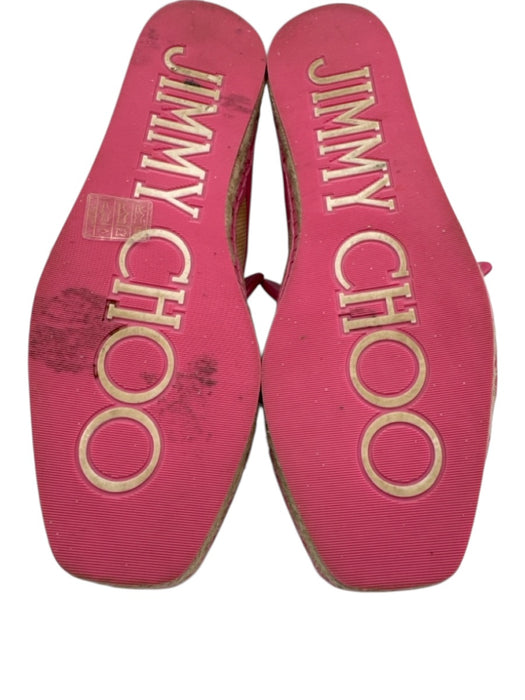Jimmy Choo Shoe Size 38 Pink & Beige Leather & Straw Square Toe Knot Espadrille Pink & Beige / 38
