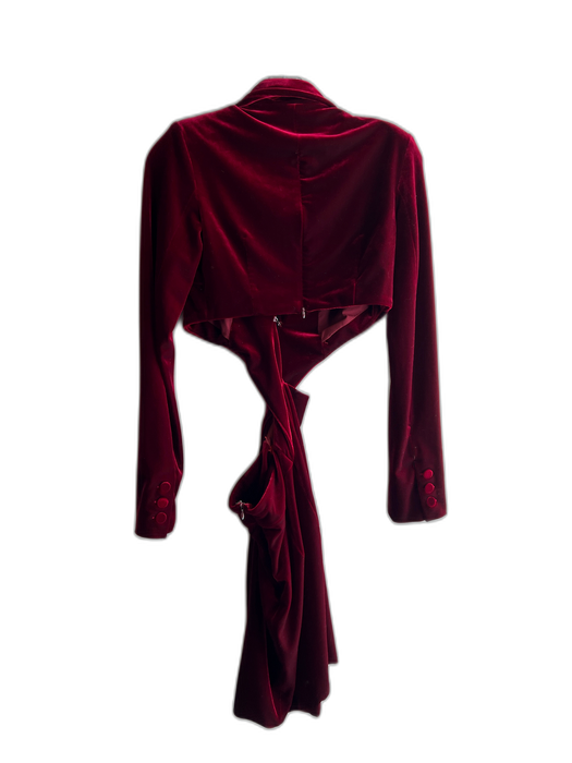 Nicholas Size 36 Ruby Polyester Deep V Neck Long Sleeve Cut Outs Back Zip Dress Ruby / 36
