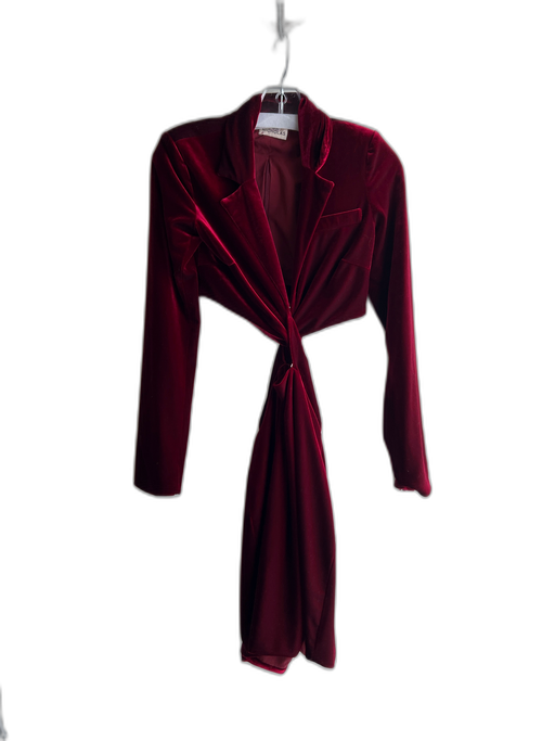 Nicholas Size 36 Ruby Polyester Deep V Neck Long Sleeve Cut Outs Back Zip Dress Ruby / 36