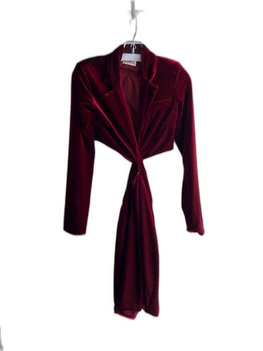 Nicholas Size 36 Ruby Polyester Deep V Neck Long Sleeve Cut Outs Back Zip Dress Ruby / 36