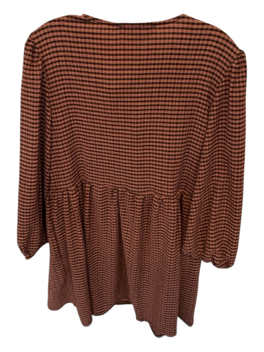 Veveret Size M Bronze & Black Gingham Front Tie Balloon Sleeve Mini Dress Bronze & Black / M