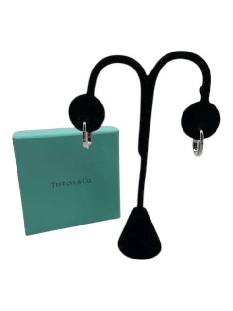 Tiffany & Co Silver Tone 18K White Gold Lock Huggie Earrings Silver Tone