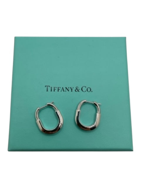 Tiffany & Co Silver Tone 18K White Gold Lock Huggie Earrings Silver Tone