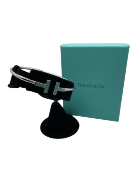 Tiffany & Co Silver & Teal 18K White Gold Turquoise Open Cuff Wire Bracelet Silver & Teal
