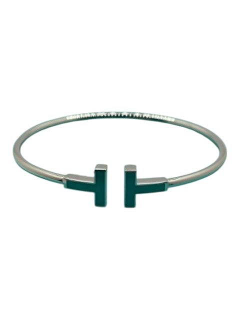 Tiffany & Co Silver & Teal 18K White Gold Turquoise Open Cuff Wire Bracelet Silver & Teal