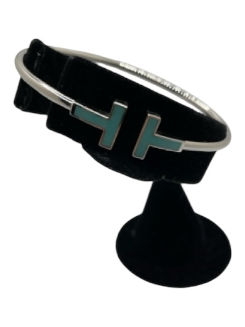 Tiffany & Co Silver & Teal 18K White Gold Turquoise Open Cuff Wire Bracelet Silver & Teal