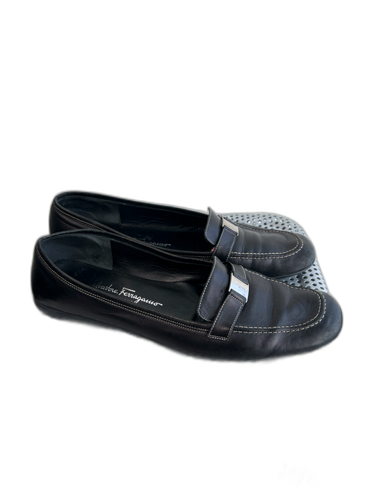 Salvatore Ferragamo Shoe Size 9.5 Black Leather Square Toe Buckle Detail Shoes Black / 9.5