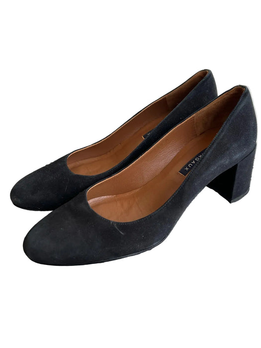 Margaux Shoe Size 40 Black Leather Suede Almond Toe Block Heel Shoes