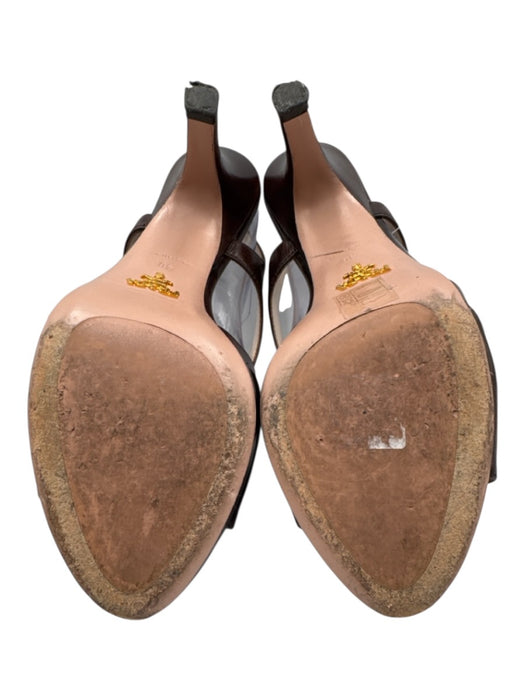 Prada Shoe Size 40 Dark Brown Leather Upper Criss Cross Ankle Buckle Sandals Dark Brown / 40