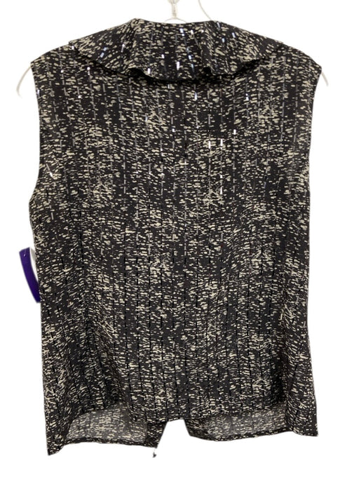 St. John Size 10 Black & Cream White Silk Sequin Design Abstract Print Top Black & Cream White / 10
