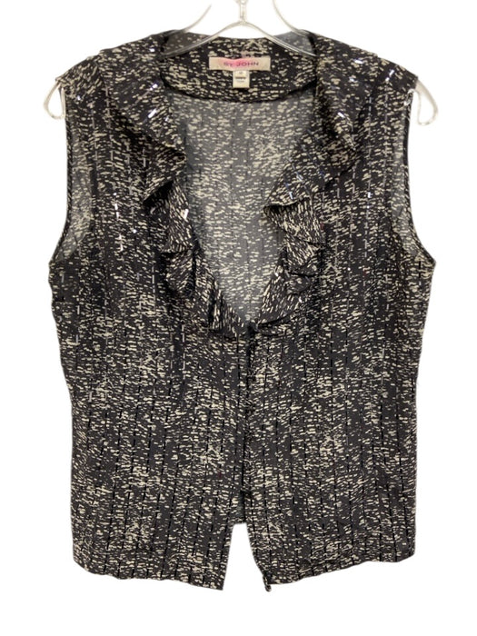 St. John Size 10 Black & Cream White Silk Sequin Design Abstract Print Top Black & Cream White / 10