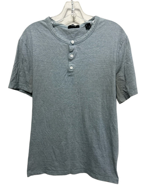 Theory Size XL Green Cotton Striped Quarter Button Men's Short Sleeve Green / XL