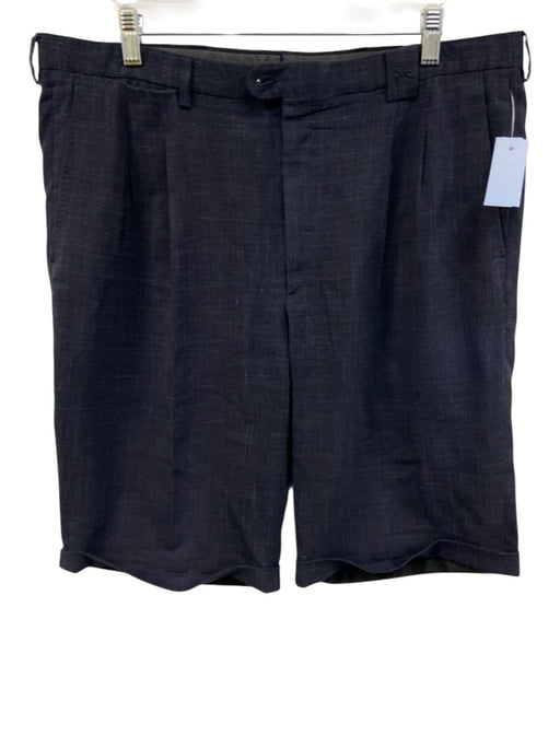 Burberry Size Est 36 Navy Blue Linen Blend Solid Dress Cuffed Men's Shorts Navy Blue / Est 36
