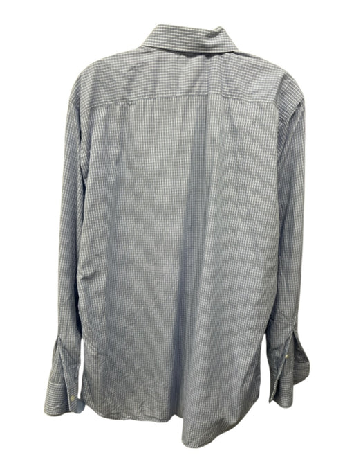 Canali Size 17 Blue & White Cotton Plaid Button Up Men's Long Sleeve Shirt Blue & White / 17