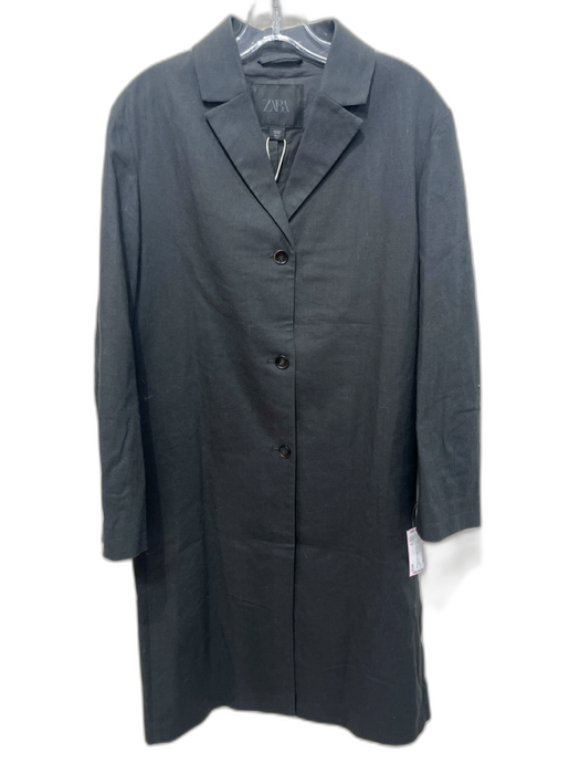 Zara Size S Charcoal Black Linen Blend Button Front Collared Long Coat Charcoal Black / S