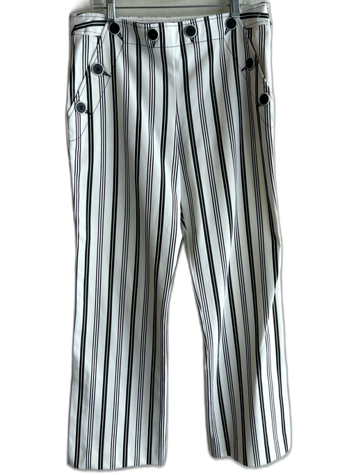 Trina Turk Size 2 White & Black Cotton Blend Vertical Pinstripe Button Fly Pants White & Black / 2