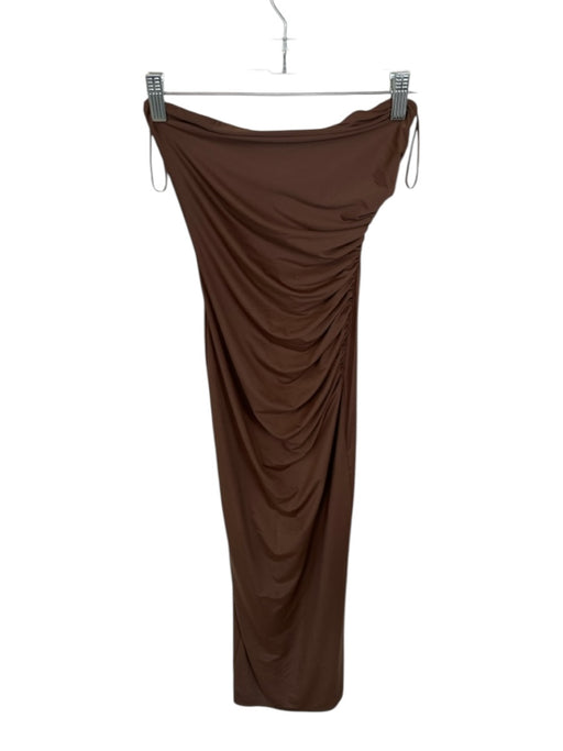 Nakedvice Size Est S Brown Nylon Blend Maxi Strapless Scrunched Dress Brown / Est S