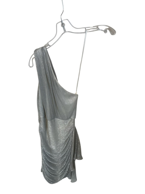 PatBo Size 4 Silver Polyester Blend One Shoulder Metallic Pleated Ruffle Dress Silver / 4