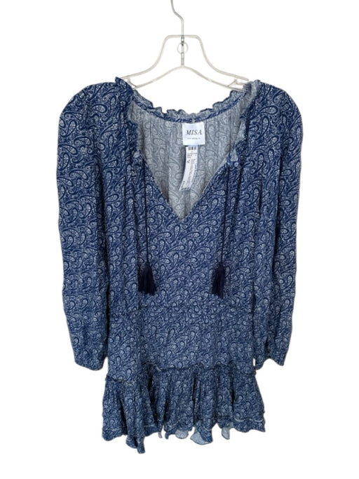 Misa Size M Navy & white Rayon Long Balloon Sleeve Paisley Elastic Waist Dress Navy & white / M