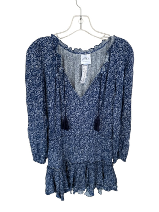 Misa Size M Navy & white Rayon Long Balloon Sleeve Paisley Elastic Waist Dress Navy & white / M