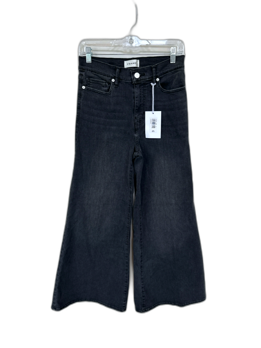 Frame Size 28 Black Cotton Blend Button Fly High Rise Wide Flare Bottom Jeans Black / 28