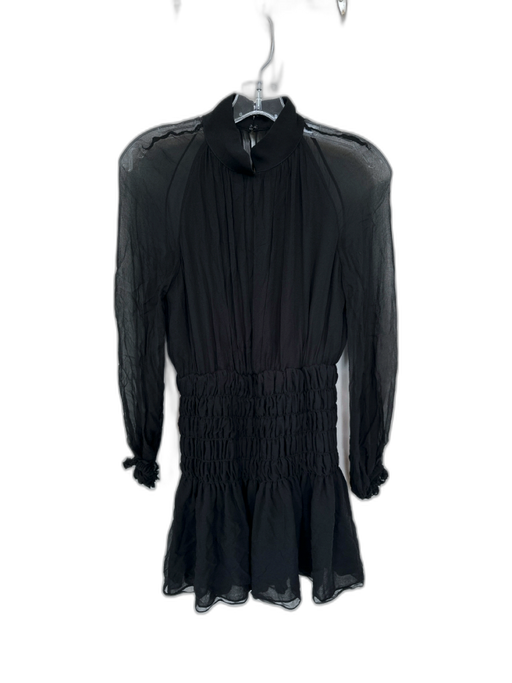 Sau Lee Size 4 Black 100% Silk High Neck Long Sleeve Smocked Mini Dress Black / 4