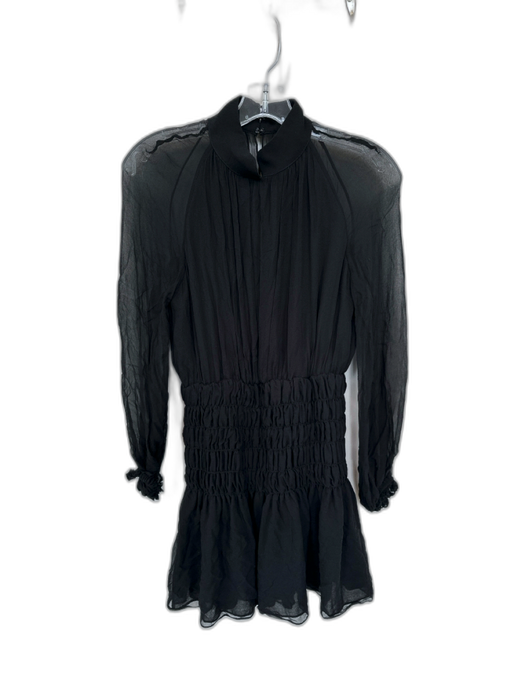 Sau Lee Size 4 Black 100% Silk High Neck Long Sleeve Smocked Mini Dress Black / 4