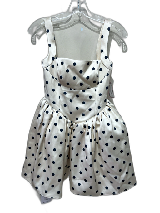 Self-Portrait Size 0 Cream & Navy Polyester Sleeveless Polka Dot Gathered Dress Cream & Navy / 0