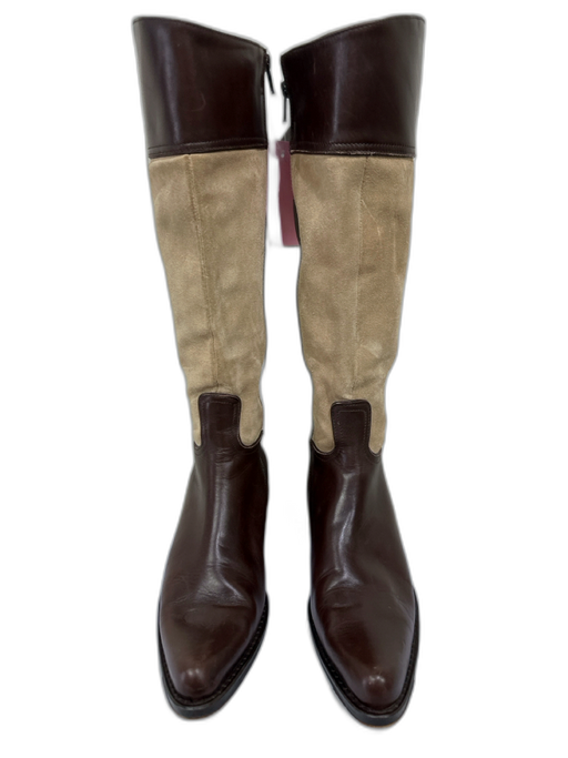 Coach Shoe Size 8B Dark Brown & Beige Leather Side Zip Pointed Toe Boots Dark Brown & Beige / 8B