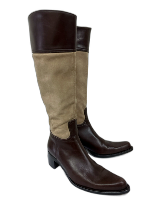 Coach Shoe Size 8B Dark Brown & Beige Leather Side Zip Pointed Toe Boots Dark Brown & Beige / 8B