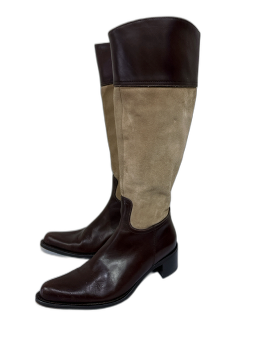 Coach Shoe Size 8B Dark Brown & Beige Leather Side Zip Pointed Toe Boots Dark Brown & Beige / 8B