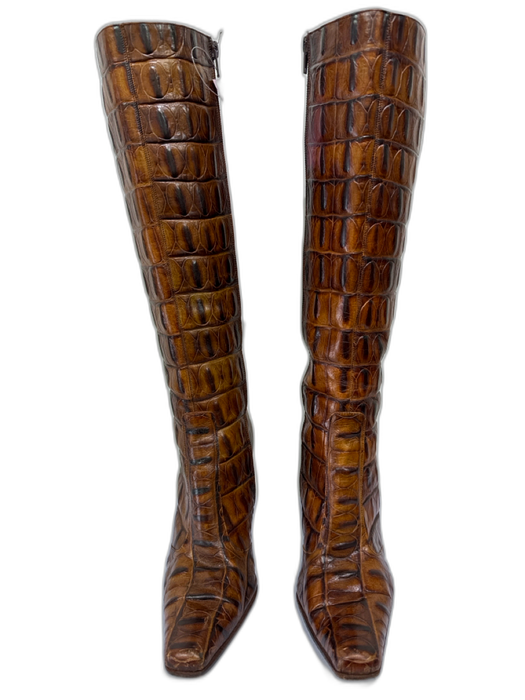 Via Spiga Shoe Size 8M Brown Leather Crocodile Side Zip Chisel Toe Boots Brown / 8M