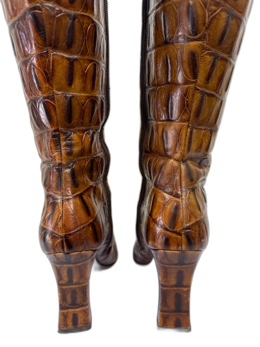 Via Spiga Shoe Size 8M Brown Leather Crocodile Side Zip Chisel Toe Boots Brown / 8M