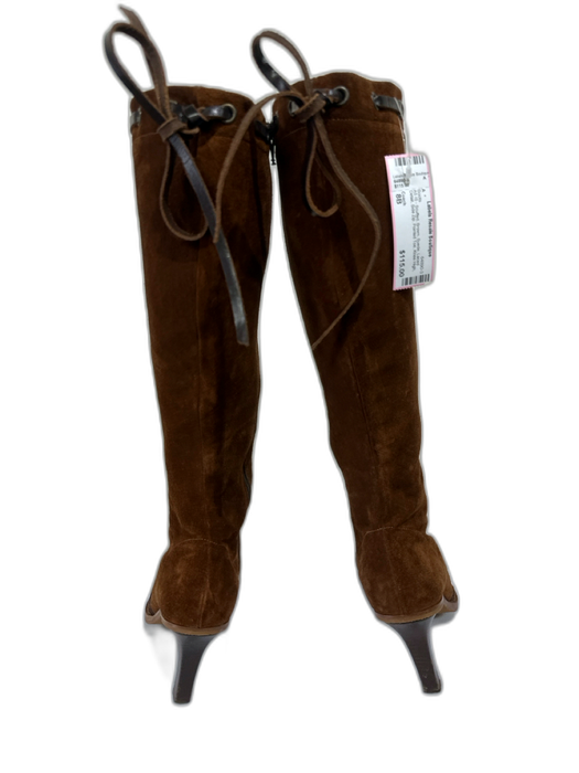 Coach Shoe Size 8B Brown Suede Laced Detail Side Zip Pointed Toe Knee High Boots Brown / 8B