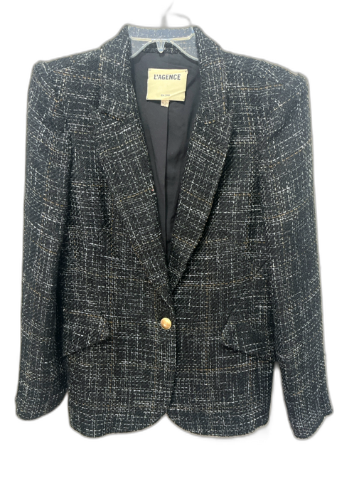 L'agence Size 8 Black & White Polyester Blend Metallic Thread Tweed Jacket Black & White / 8