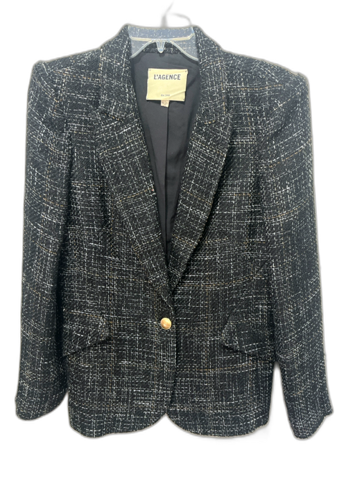 L'agence Size 8 Black & White Polyester Blend Metallic Thread Tweed Jacket Black & White / 8